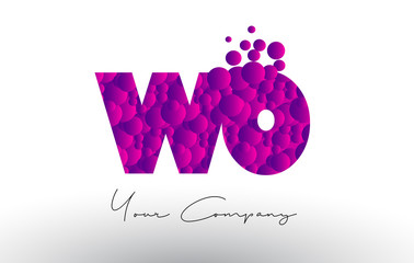 WO W O Dots Letter Logo with Purple Bubbles Texture.