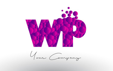 WP W P Dots Letter Logo with Purple Bubbles Texture.