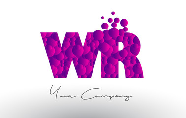WR W R Dots Letter Logo with Purple Bubbles Texture.