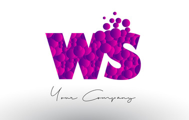 WS W S Dots Letter Logo with Purple Bubbles Texture.