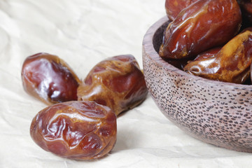 Dried dates in small bowl