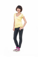 Full body young leisure woman in standing posing
