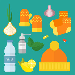 Influenza and cold themed design elements in trendy flat design health medical disease vector