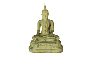 Buddha statue made of white marble on isolated white background.