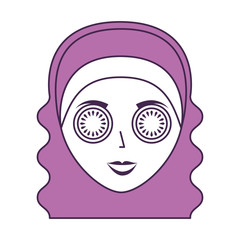 cute woman with cucumber mask vector illustration design