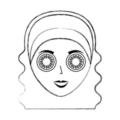 cute woman with cucumber mask vector illustration design