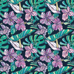 Colorful seamless vector tropical pattern
