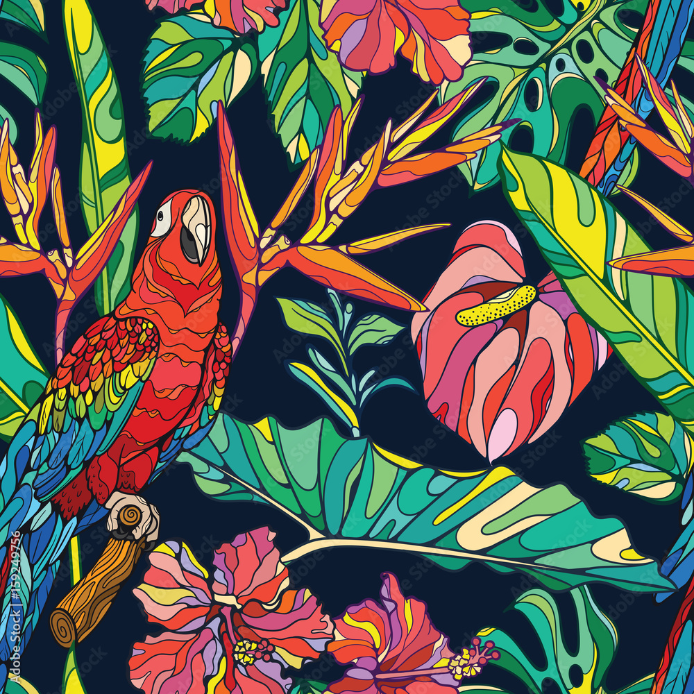 Poster seamless vector tropical pattern