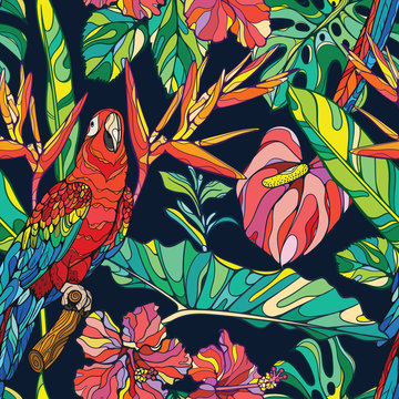 Fototapeta Seamless vector tropical pattern