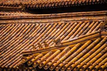 Detail of a tile roof at the Forbidden City in Beijing, China
