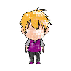 cute little boy anime faceless color image vector illustration