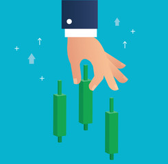 hand holding a candlestick chart stock market icon