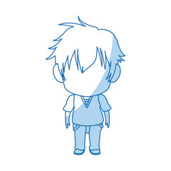blurred thin silhouette of anime little boy vector illustration