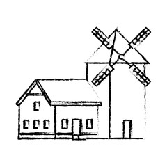 traditional old windmill building farm vector illustration