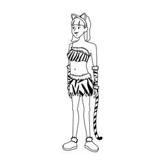 Fototapeta na wymiar tigress woman in costume with ears tail party halloween vector illustration