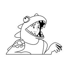dinosaur costume young people wearing halloween vector illustration