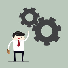 Business man point hand show gear ,team work and sucess concept.