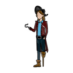 Naklejka premium character man pirate suit hat costume halloween vector illustration