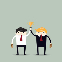 2 businessman hold up the cup, the success and team work concept  more and more. vector