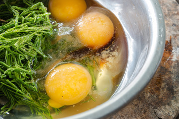 Eggs with green Vegetable.