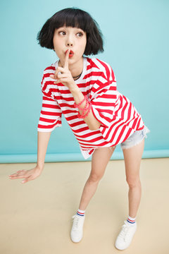 A young woman's exaggerated expression