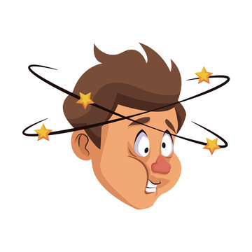 dizziness young man with stars spinning around his head vector illustration