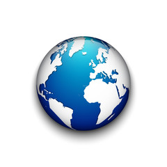 Blue earth badge and shadow . isolated .