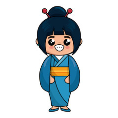 kawaii japanese girl wearing a kimono icon over white background colorful design vector illustration