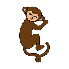 kawaii happy monkey icon over white background colorful design vector illustration