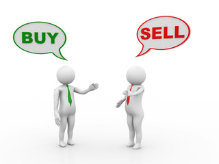 3d people - men, person with bubbles. Words buy and sell. 3d render