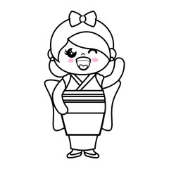 kawaii japanese girl wearing a kimono icon over white background vector illustration