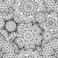 Ethnic decorative black and white mandalas seamless pattern
