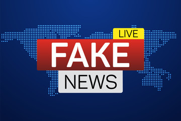 Fake news live banner on worldmap. Business technology world news background. Vector Illustration.