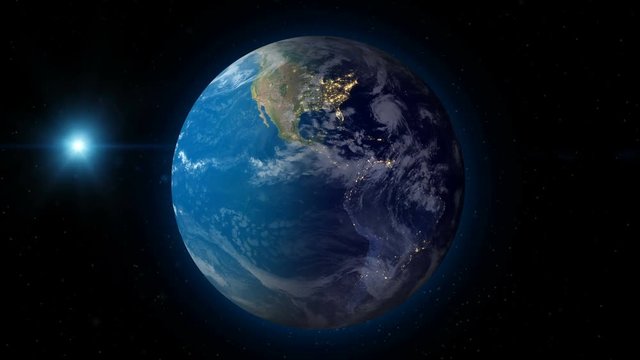 Realistic Earth Rotating on space (Loop). Texture map courtesy of NASA.