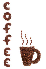 Word of coffee beans on white background