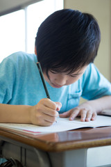 Naklejka premium 教室で勉強する男の子