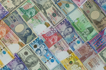 Foreign currencies are spread widely.