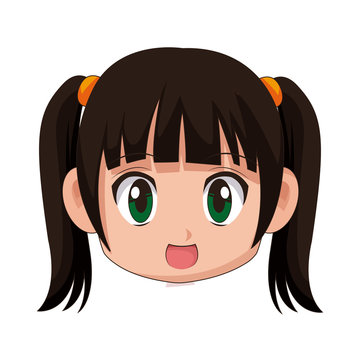 cute cartoon anime little girl chibi character vector illustration