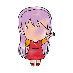 manga anime girl chibi character contour vector illustration