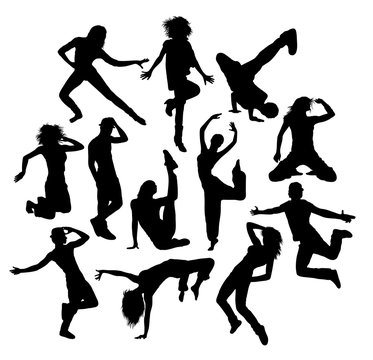 Cool Dance and Happy Jumping Expression Silhouettes, art vector design
