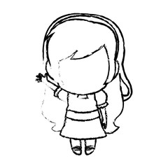 manga anime girl chibi character contour vector illustration