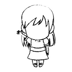 manga anime girl chibi character contour vector illustration