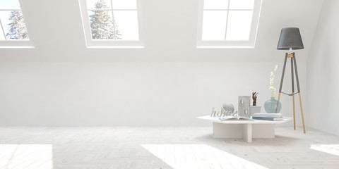 White empty room. Scandinavian interior design. 3D illustration