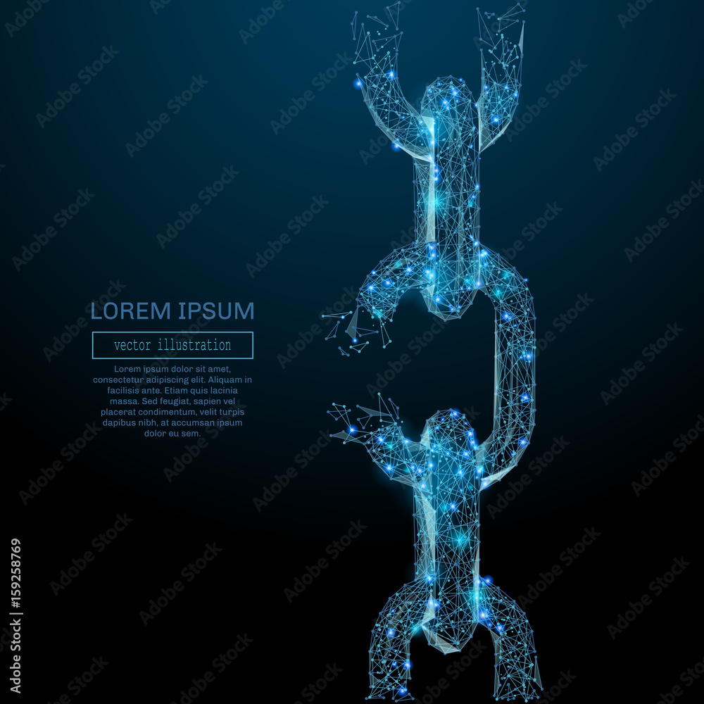 Poster polygonal broken tearing chain. breaks the chain business vector mesh spheres from flying debris. th
