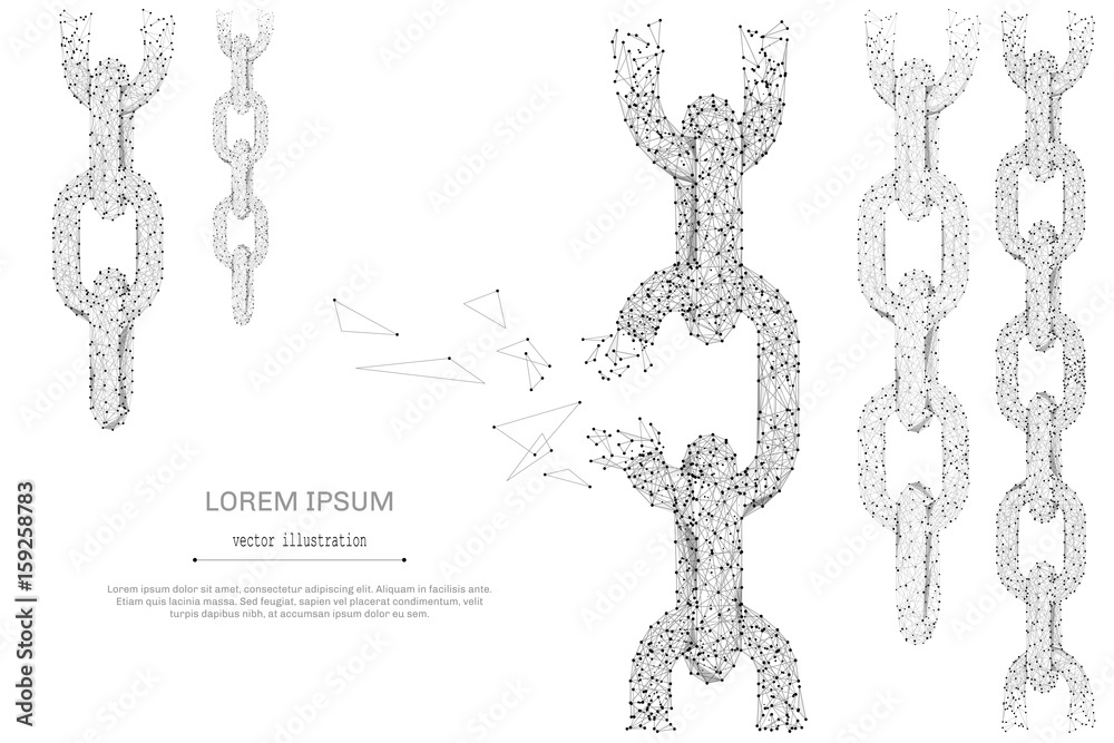 Aufkleber abstract mash line and point breaks the chain on white background with an inscription. freedom conce