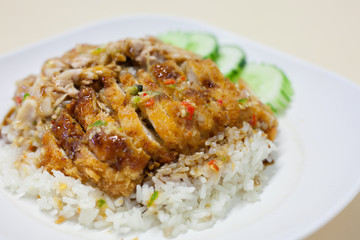 fried chicken and steam chicken with rice