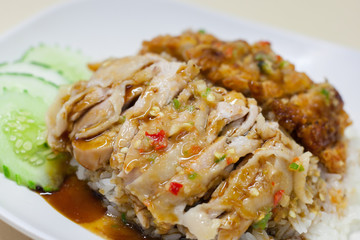 fried chicken and steam chicken with rice