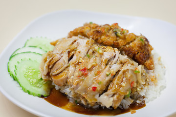 fried chicken and steam chicken with rice