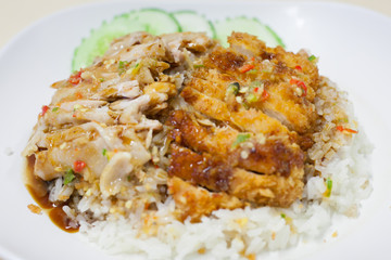fried chicken and steam chicken with rice