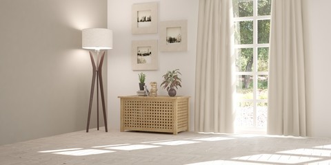 White empty room. Scandinavian interior design. 3D illustration